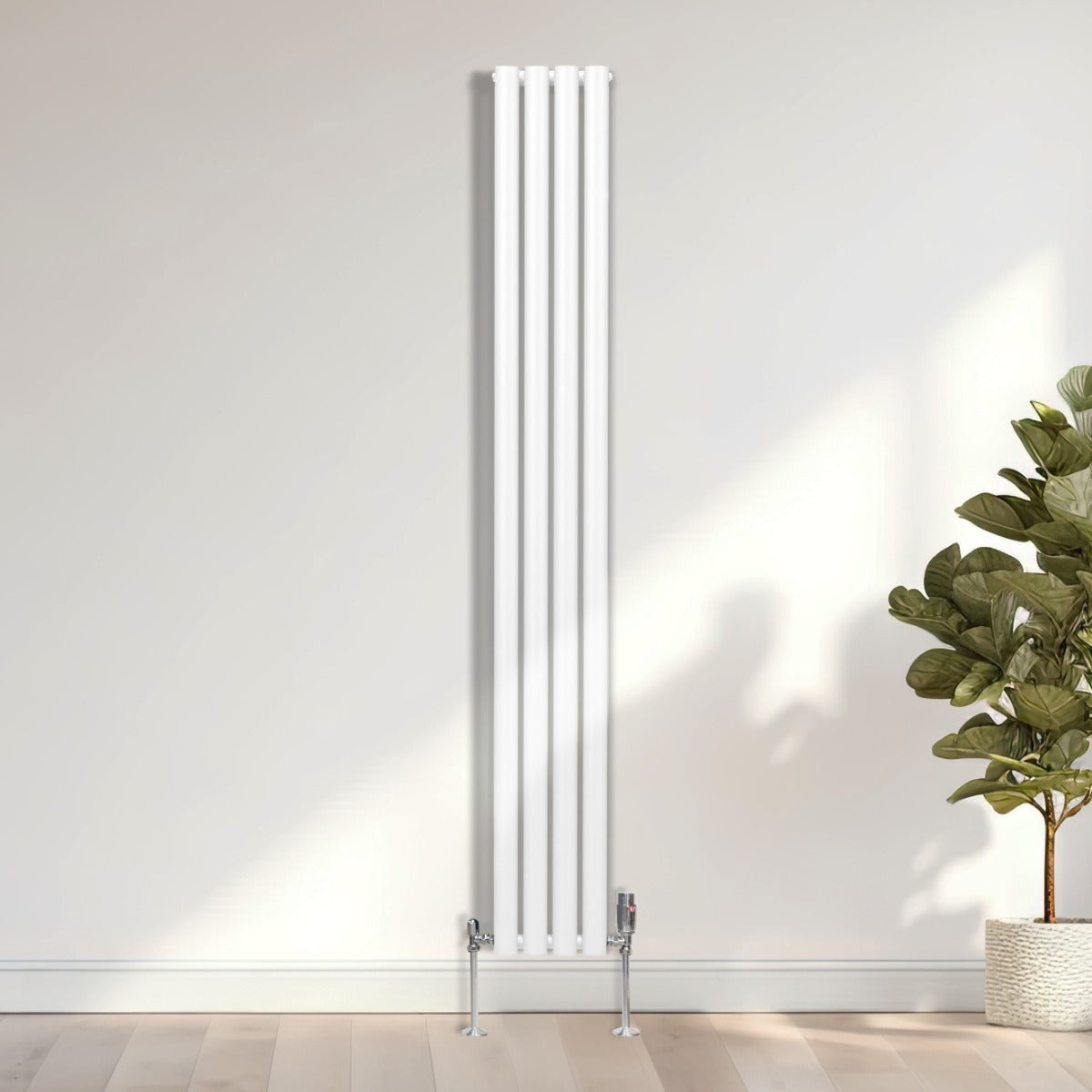 Radiateur à Colonne Ovale & Robinet Thermostatique Chromé - 1800mm x 240mm – Blanc