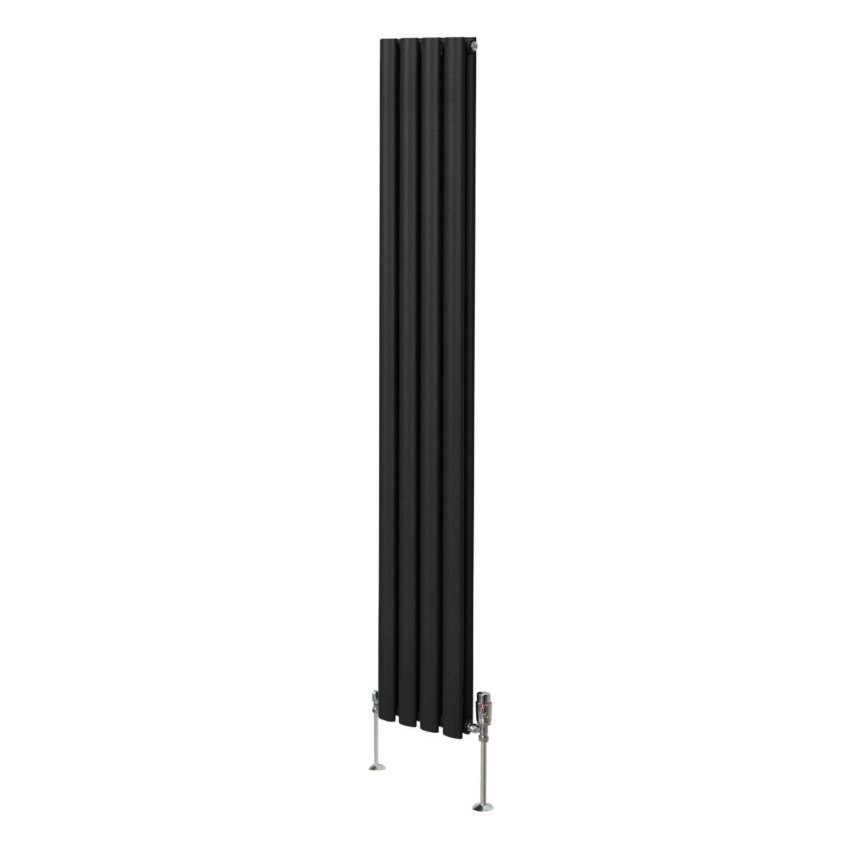 Radiateur à Colonne Ovale & Robinet Thermostatique Chromé - 1800mm x 240mm – Noir