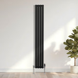 Radiateur à Colonne Ovale & Robinet Thermostatique Chromé - 1800mm x 240mm – Noir