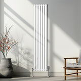 Radiateur à Colonne Ovale & Robinet Thermostatique Chromé - 1800mm x 360mm – Blanc