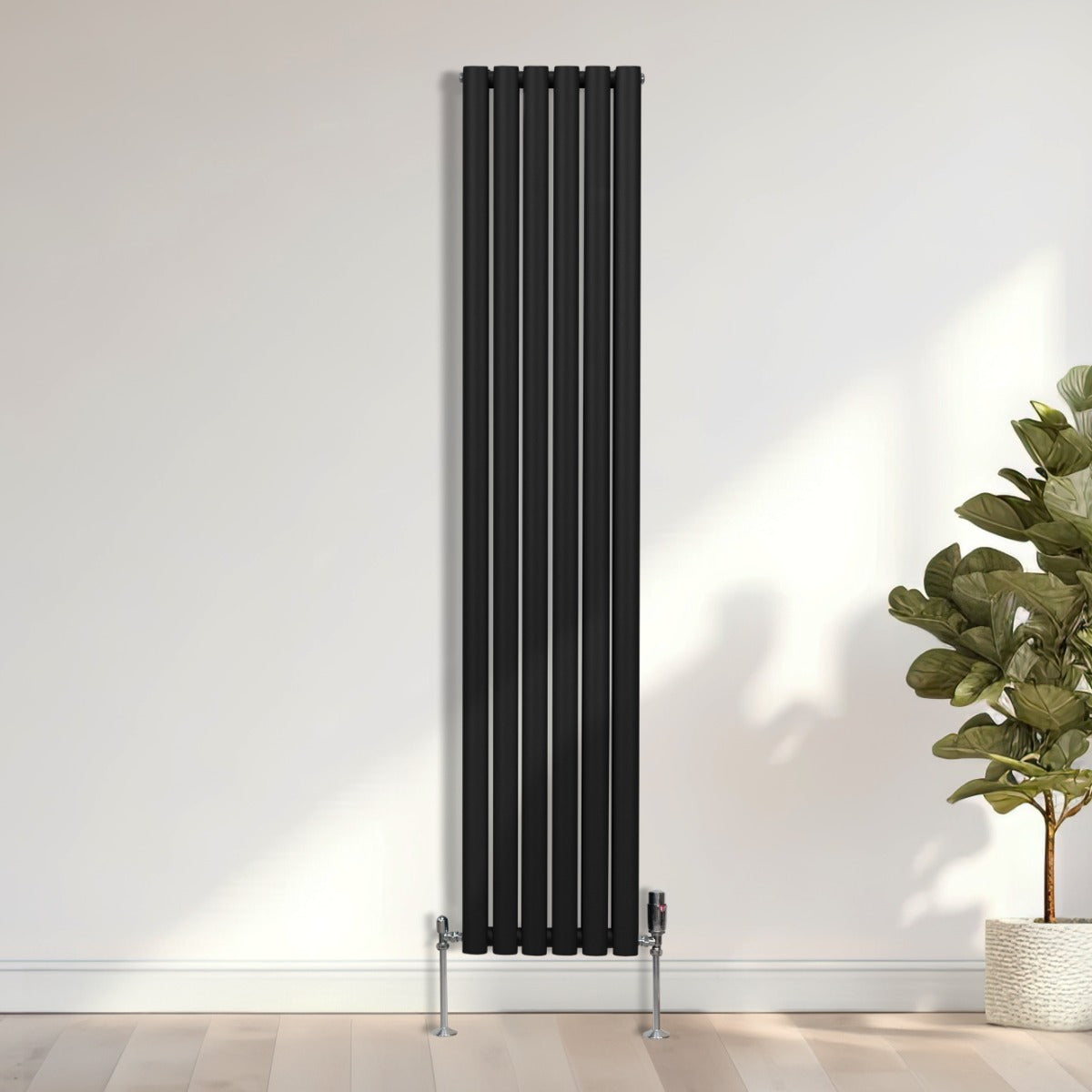 Radiateur à Colonne Ovale & Robinet Thermostatique Chromé - 1800mm x 360mm – Noir