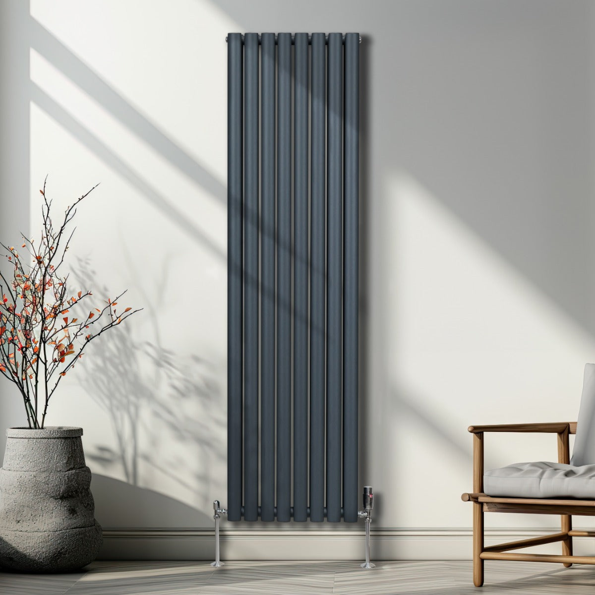 Radiateur à Colonne Ovale & Robinet Thermostatique Chromé - 1800mm x 480mm – Gris Anthracite