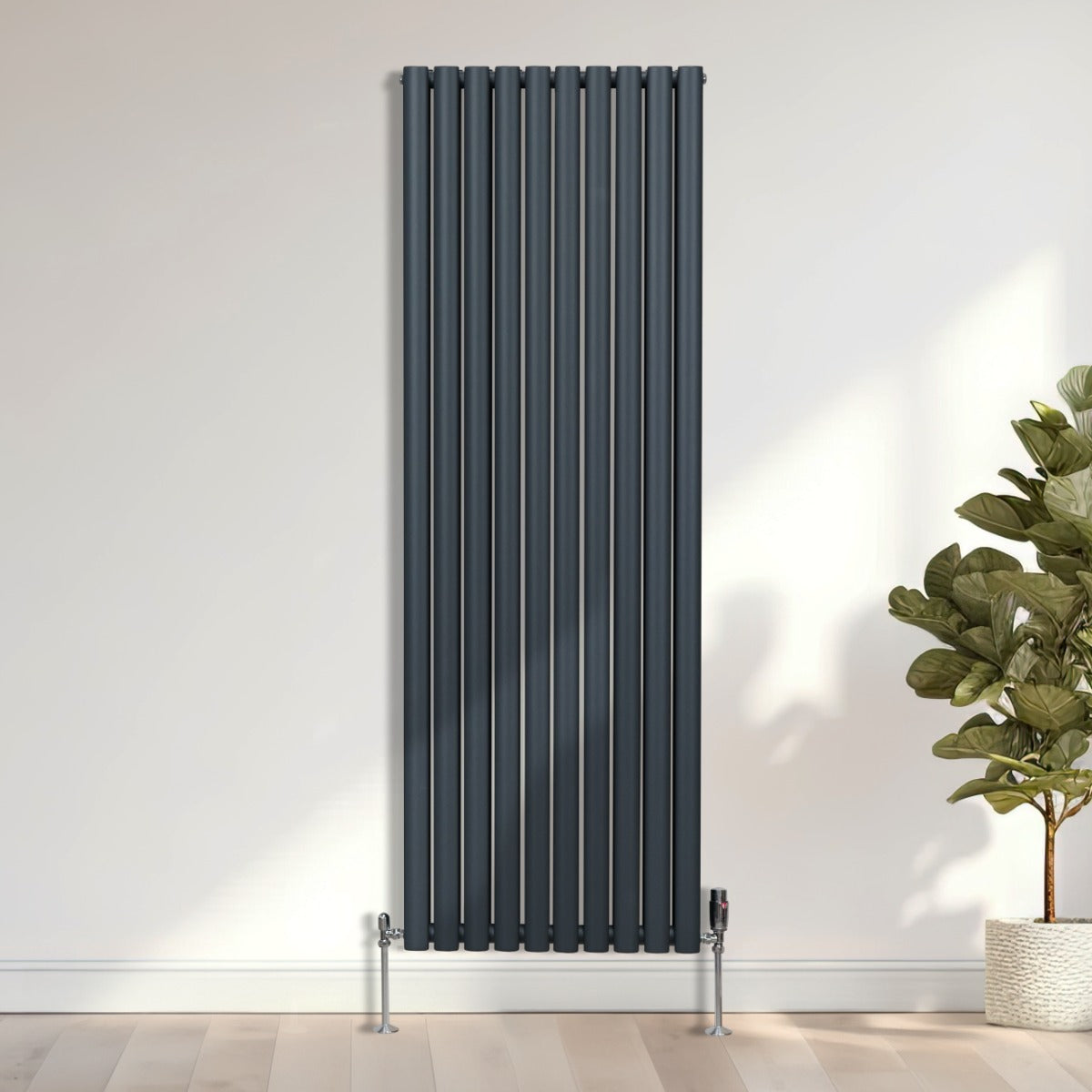 Radiateur à Colonne Ovale & Robinet Thermostatique Chromé - 1800mm x 600mm – Gris Anthracite