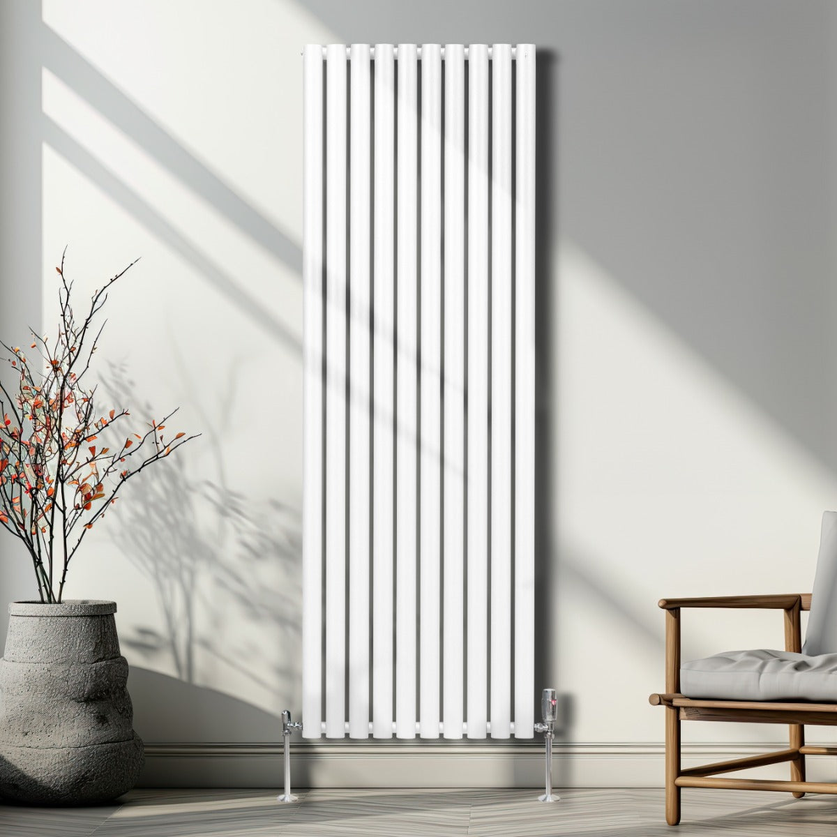 Radiateur à Colonne Ovale & Robinet Thermostatique Chromé - 1800mm x 600mm – Blanc