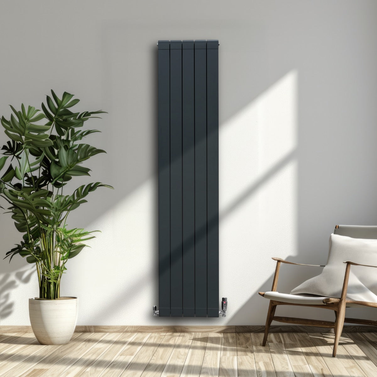 Radiateur en Aluminium & Valves - 1800mm x 395mm – Gris Anthracite