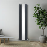 Radiateur Plat avec Miroir & Valves - 1800mm x 425mm – Gris Anthracite