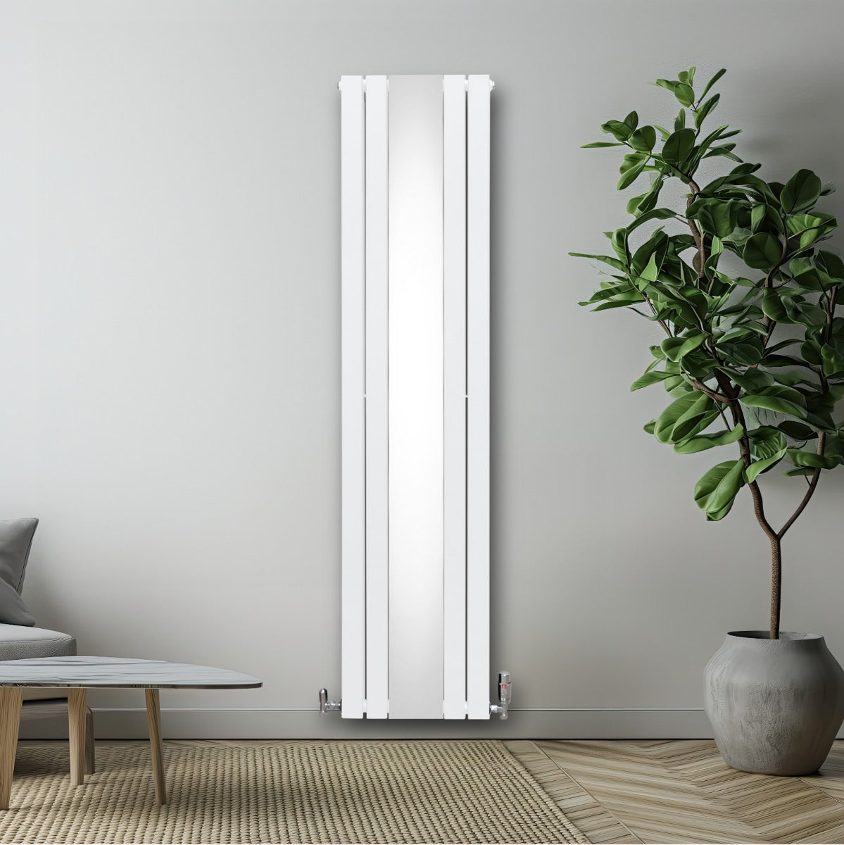 Radiateur Plat avec Miroir & Valves - 1800mm x 425mm – Blanc