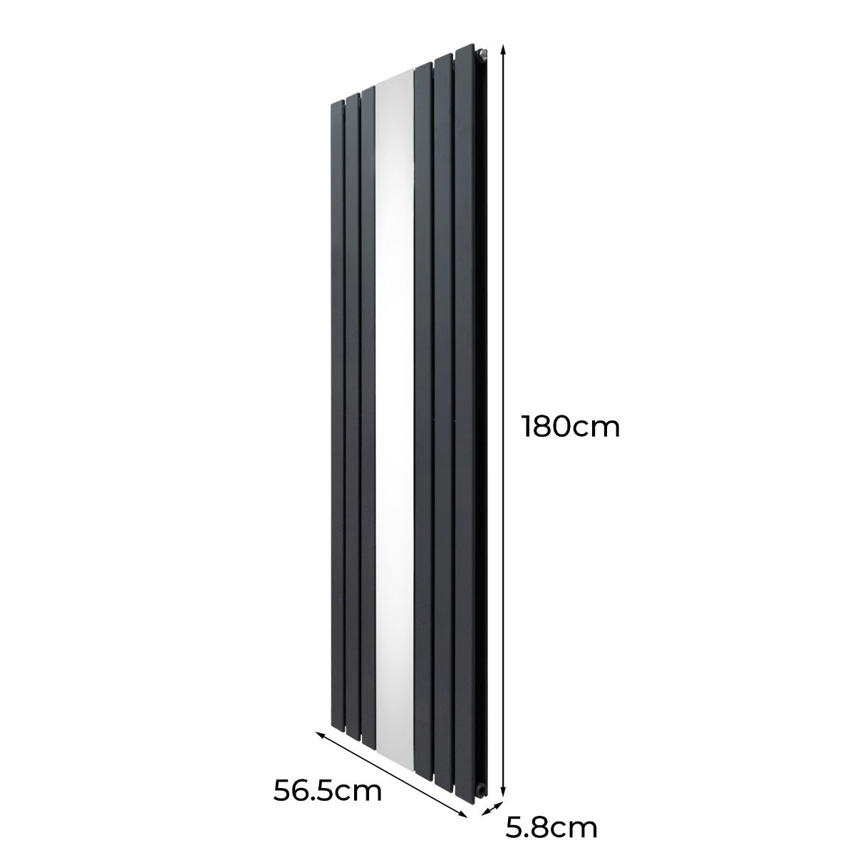 Radiateur Plat avec Miroir & Valves - 1800mm x 565mm – Gris Anthracite