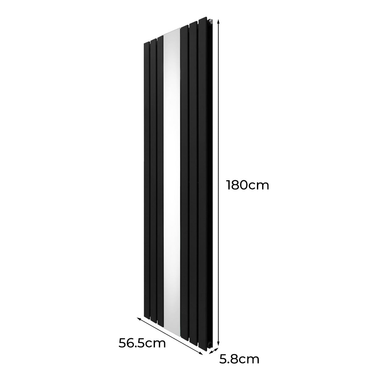 Radiateur Plat avec Miroir & Valves - 1800mm x 565mm – Noir