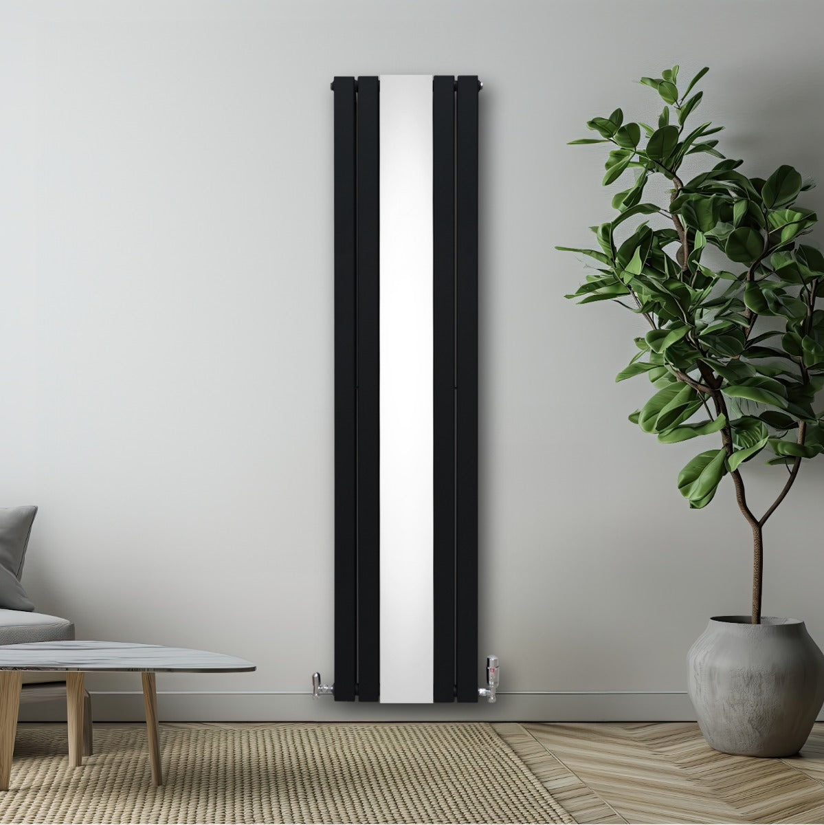 Radiateur Plat avec Miroir - 1800mm x 425mm – Noir