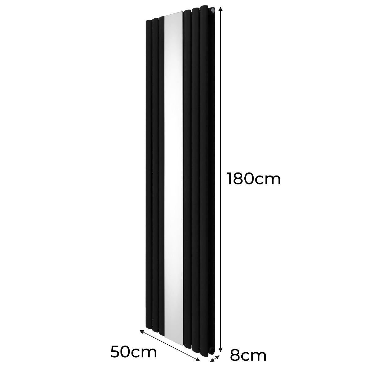 Radiateur à Colonne Ovale avec Miroir - 1800mm x 500mm – Noir