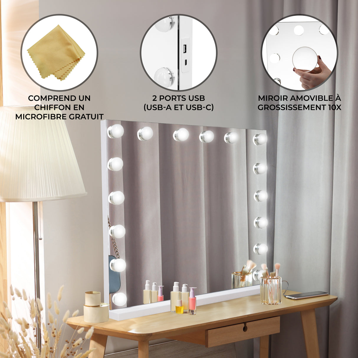 Miroir LED Bluetooth - 80 x 60cm