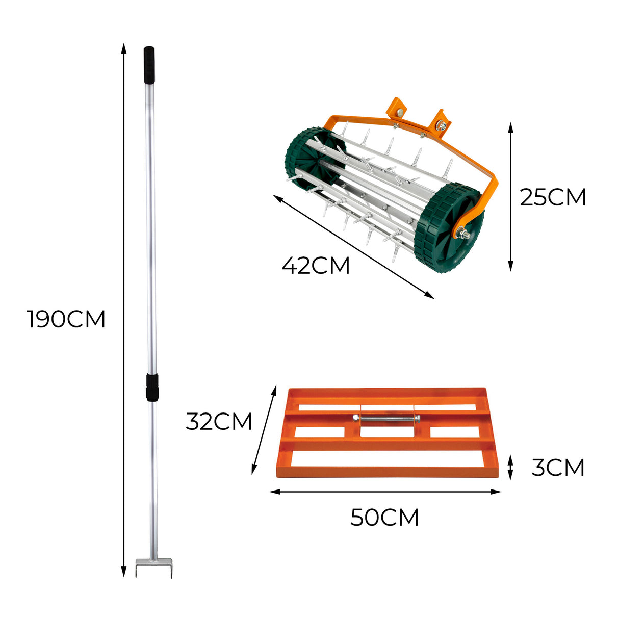 Ensemble 2-en-1 Scarificateur et Niveleur de Pelouse de 50 cm - Orange