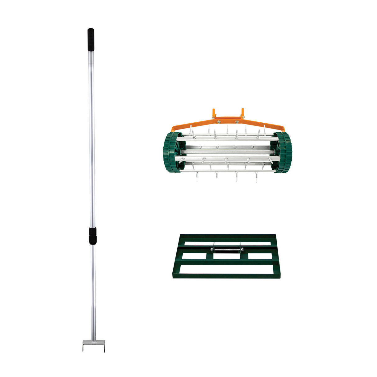 Ensemble 2-en-1 Scarificateur et Niveleur de Pelouse de 50 cm - Vert