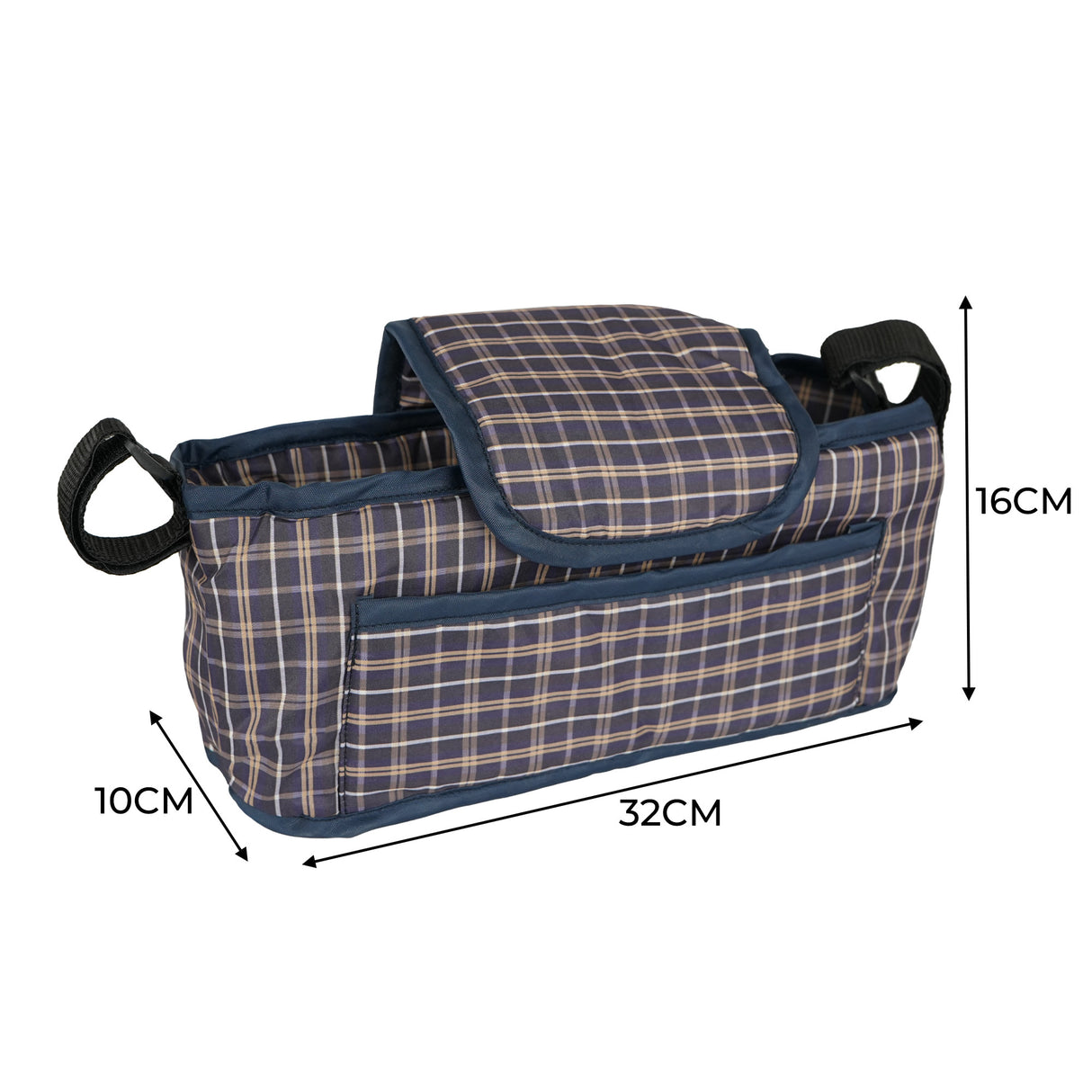 Sac Caddy pour Poussette pour Animaux de Compagnie Tartan Bleu