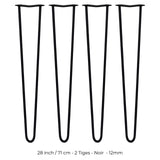 4 Pieds de Table en Épingle à Cheveux - 71cm - 2 Tiges - 12mm – Fini Noir