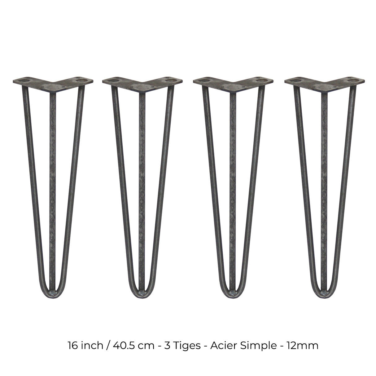 4 Pieds de Table en Epingle à Cheveux - 40,6cm - 3 Tiges - 12mm