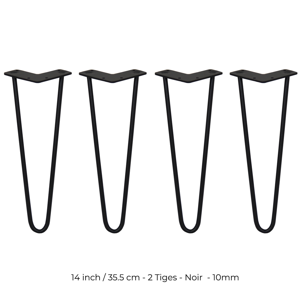 4 Pieds de Table en Épingle à Cheveux - 35,5cm - 2 Tiges - 10mm – Fini Noir