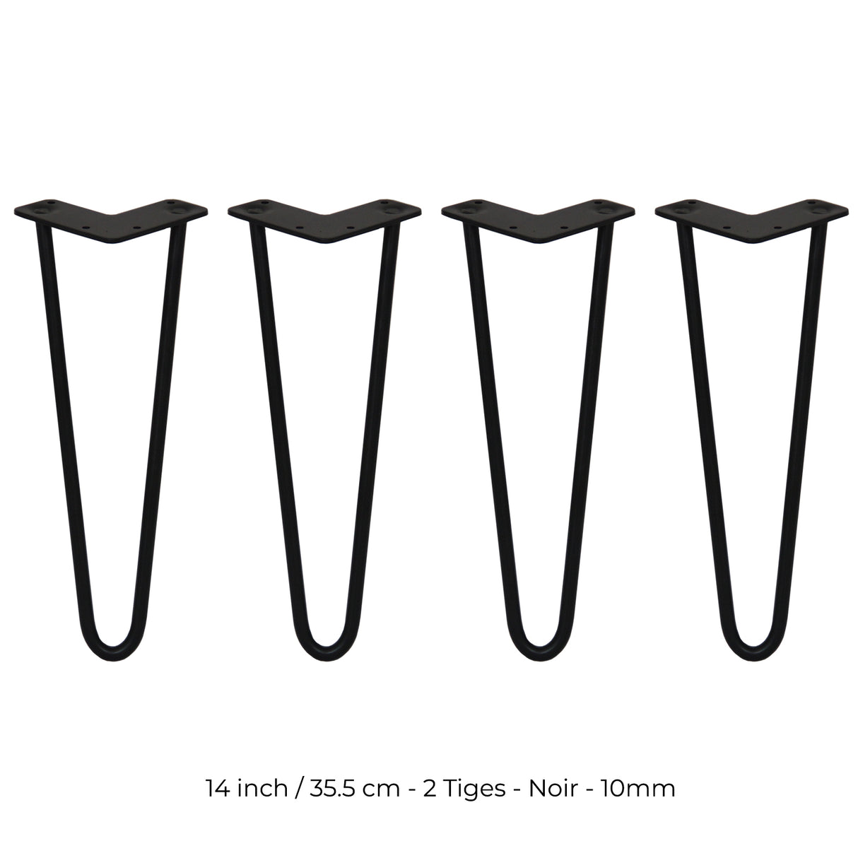 4 Pieds de Table en Épingle à Cheveux - 35,5cm - 2 Tiges - 12mm – Fini Noir