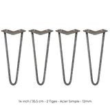 4 Pieds de Table en Epingle à Cheveux - 35,5cm - 2 Tiges - 12mm