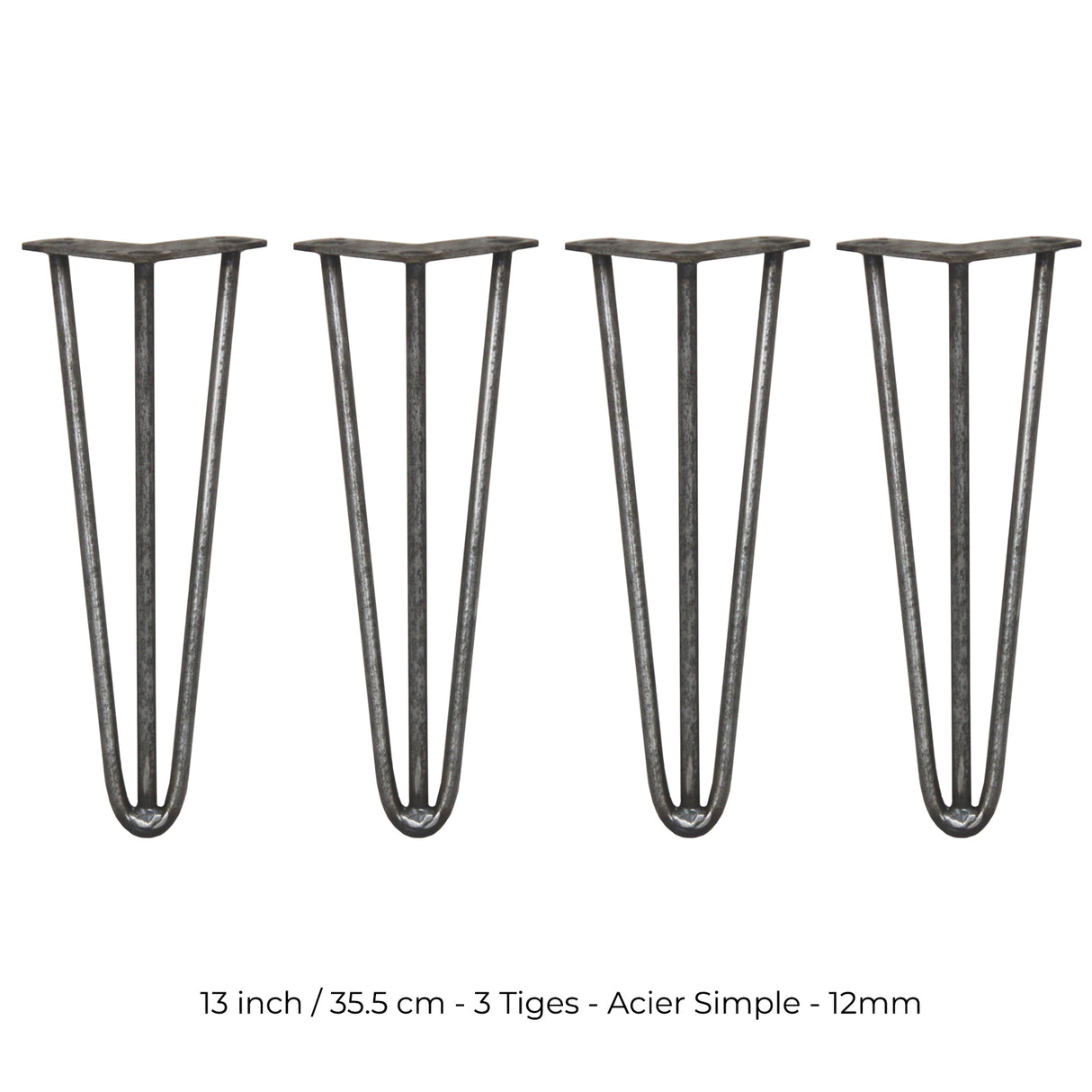 4 Pieds de Table en Epingle à Cheveux - 35,5cm - 3 Tiges - 12mm
