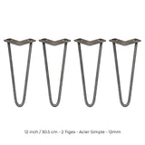 4 Pieds de Table en Epingle à Cheveux - 30,5cm- 2 Tiges - 12mm