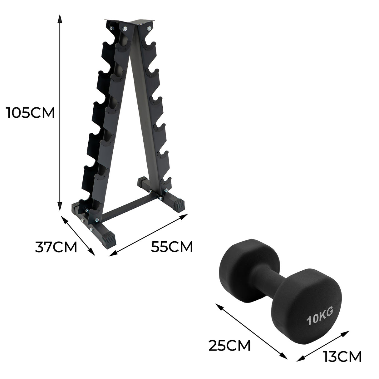 Set d'Haltères Néoprènes & Support de Rangement