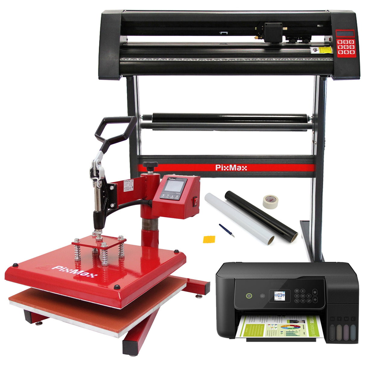 Pixmax Presse à Chaud Swing 38cm, Plotter de Découpe Vinyle, Imprimante & Pack Weeding