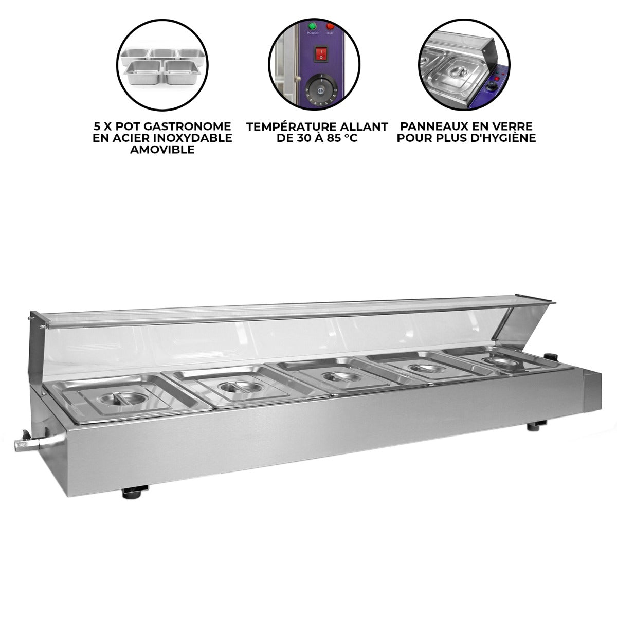 KuKoo Vitrine Bain Marie Professionnel à 5 Bacs