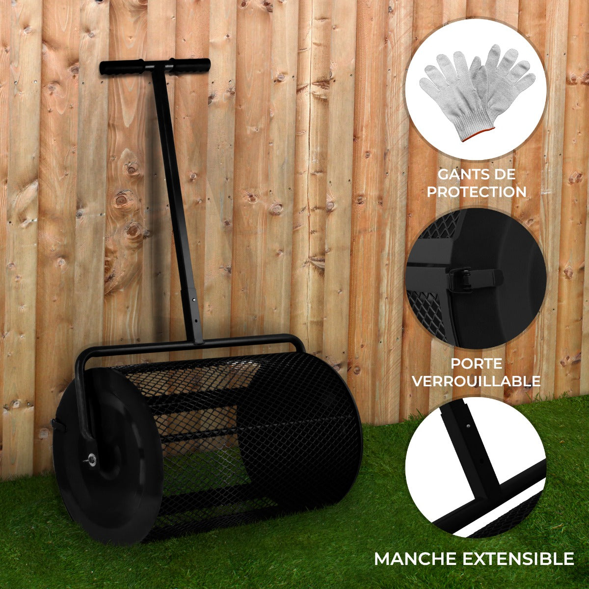 Rouleau Epandeur à Compost 80 L – Noir