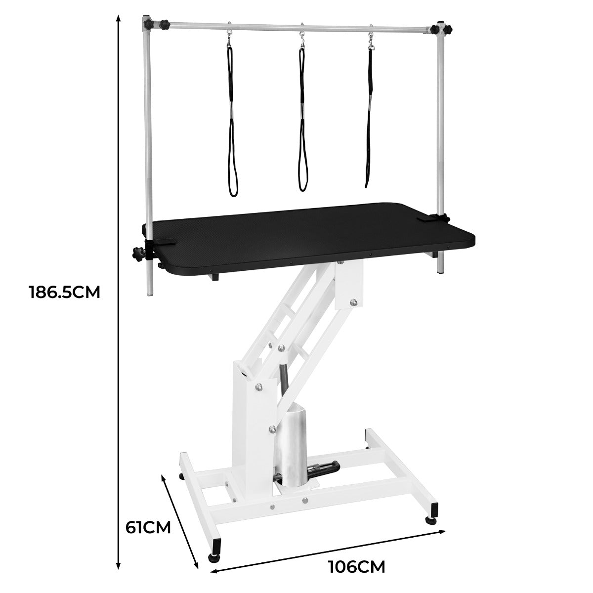 Table Blanche de Toilettage Hydraulique avec Plateau Noir