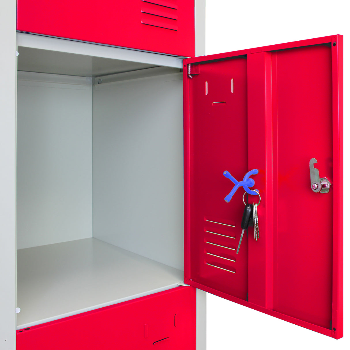 3 x casiers de rangement en métal - Quatre portes, Rouge - A plat