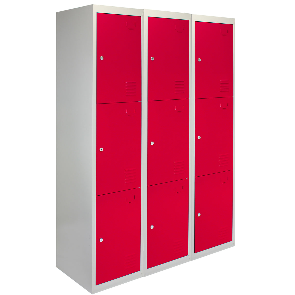 3 x casiers de rangement en métal - Trois portes, rouge - A plat