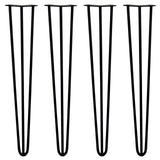 4 Pieds de Table en Épingle à Cheveux - 71cm - 3 Tiges - 12mm – Fini Noir