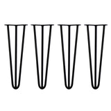 4 Pieds de Table en Épingle à Cheveux - 40,6cm - 3 Tiges - 12mm – Fini Noir