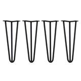 4 Pieds de Table en Épingle à Cheveux - 35,5cm - 3 Tiges - 12mm – Fini Noir