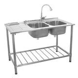 KuKoo Evier Professionnel /Plonge Inox sur Pied à Doubles Bacs – Egouttoir à gauche