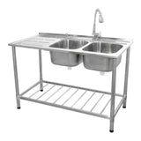 KuKoo Evier Professionnel /Plonge Inox sur Pied à Doubles Bacs – Egouttoir à gauche