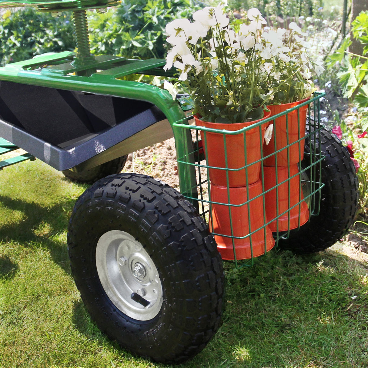 Siège pour Jardin Robuste Vert avec Panier et Bac à Outils