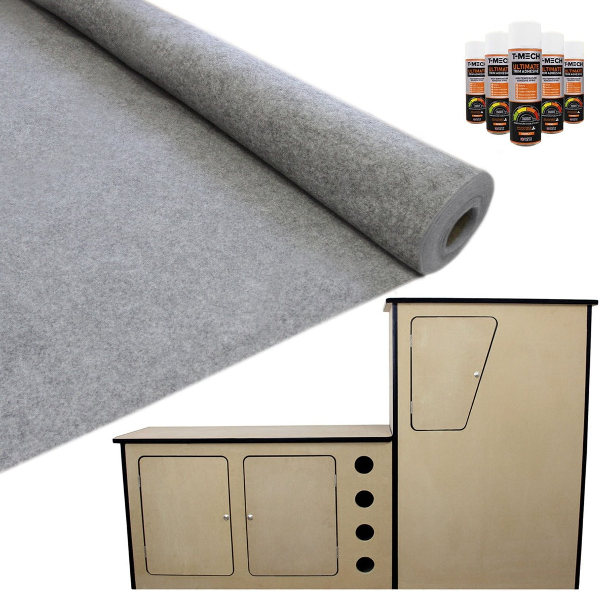 11m² Doublure Intérieure Feutre Gris Foncé & Unité de Cuisine MDF pour Campervan