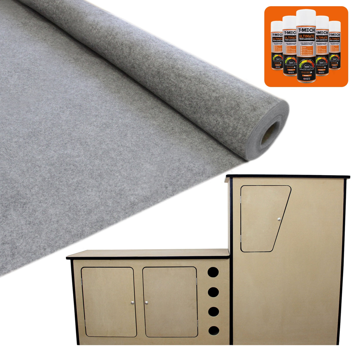 11m² Doublure Intérieure Feutre Gris Foncé & Unité de Cuisine MDF pour Campervan