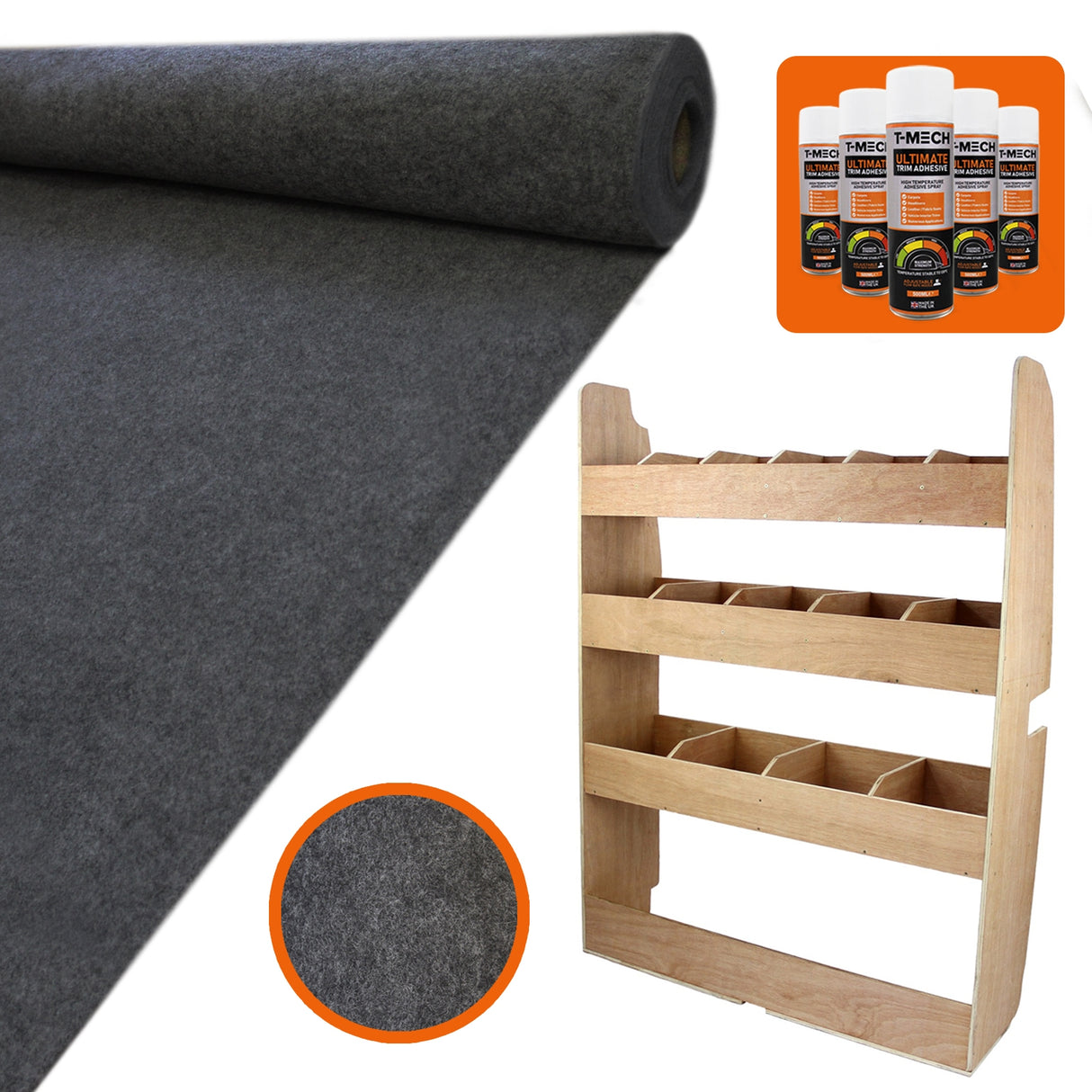 11m² Doublure Intérieure Feutre Gris Anthracite & Rangement MDF pour Ford Transit Custom SWB