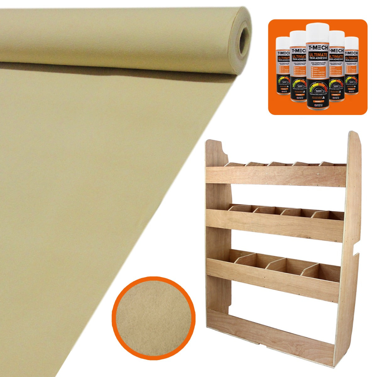 11m² Doublure Intérieure Feutre Beige & Rangement MDF pour Ford Transit Custom SWB