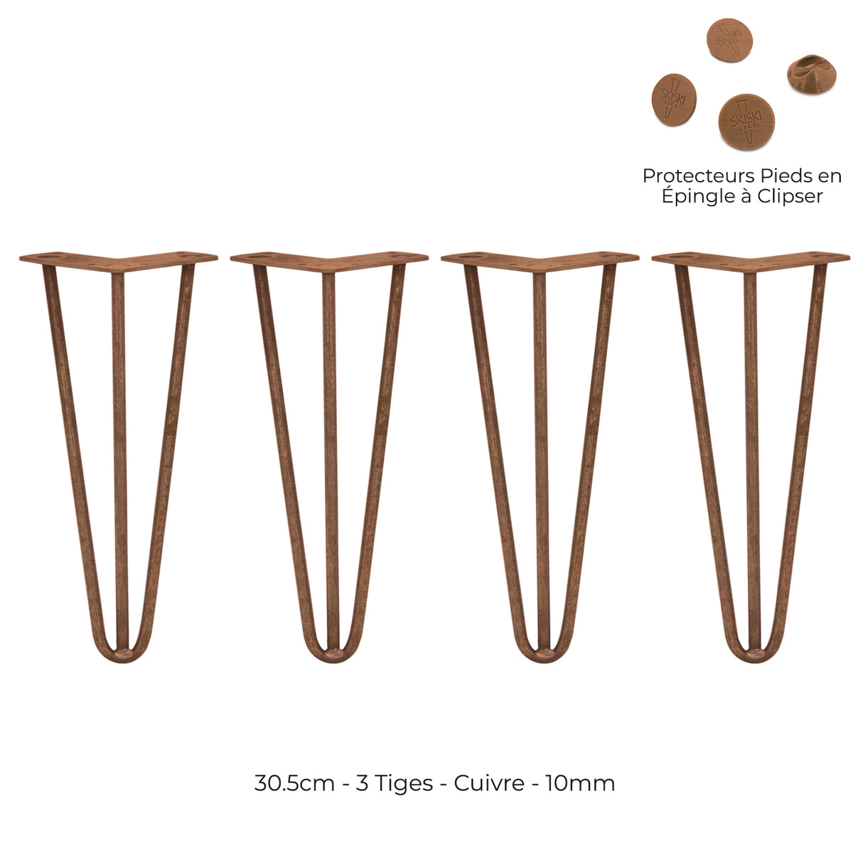 4 Pieds de Table en Epingle à Cheveux - 30,5cm - 3 Tiges - 10mm - Cuivre