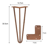 4 Pieds de Table en Epingle à Cheveux - 30,5cm - 3 Tiges - 10mm - Cuivre