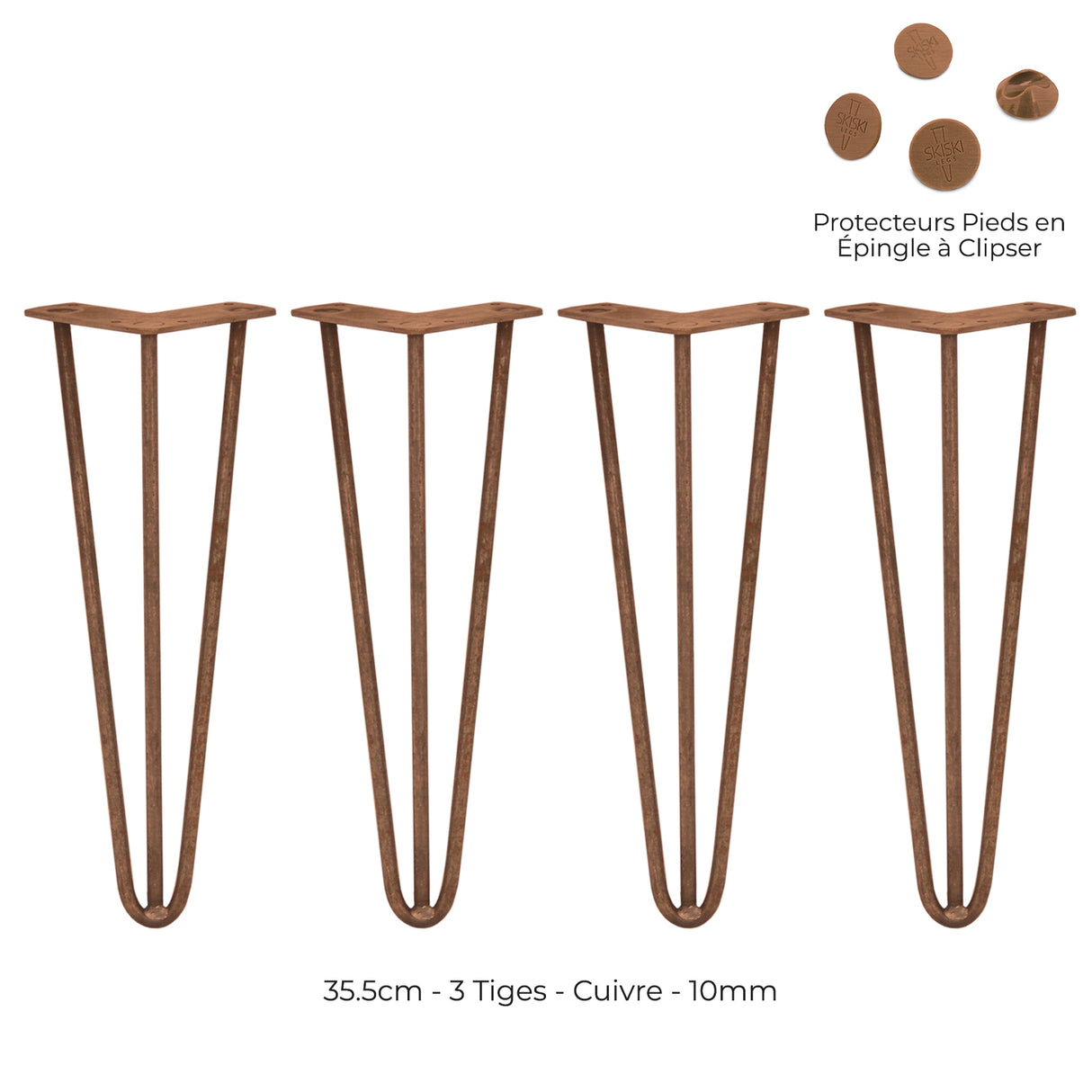 4 Pieds de Table en Epingle à Cheveux - 35,5cm - 3 Tiges - 10mm - Cuivre