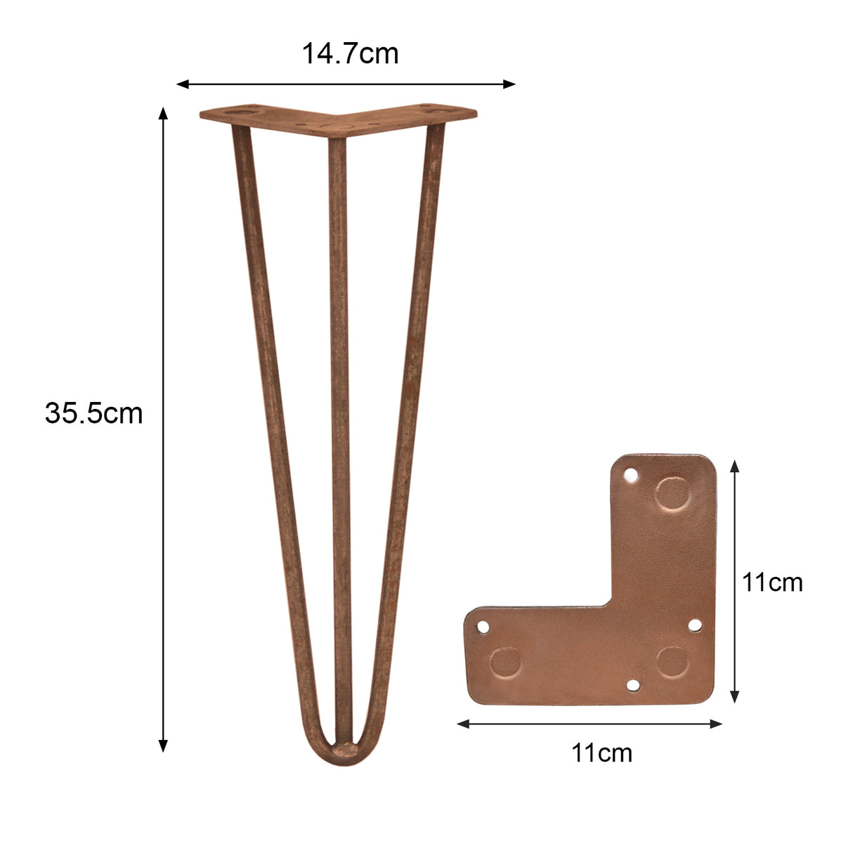 4 Pieds de Table en Epingle à Cheveux - 35,5cm - 3 Tiges - 10mm - Cuivre