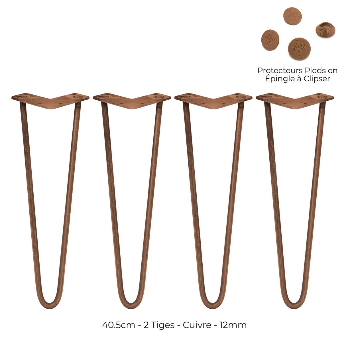 4 Pieds de Table en Epingle à Cheveux - 40,6cm- 2 Tiges - 12mm - Cuivre