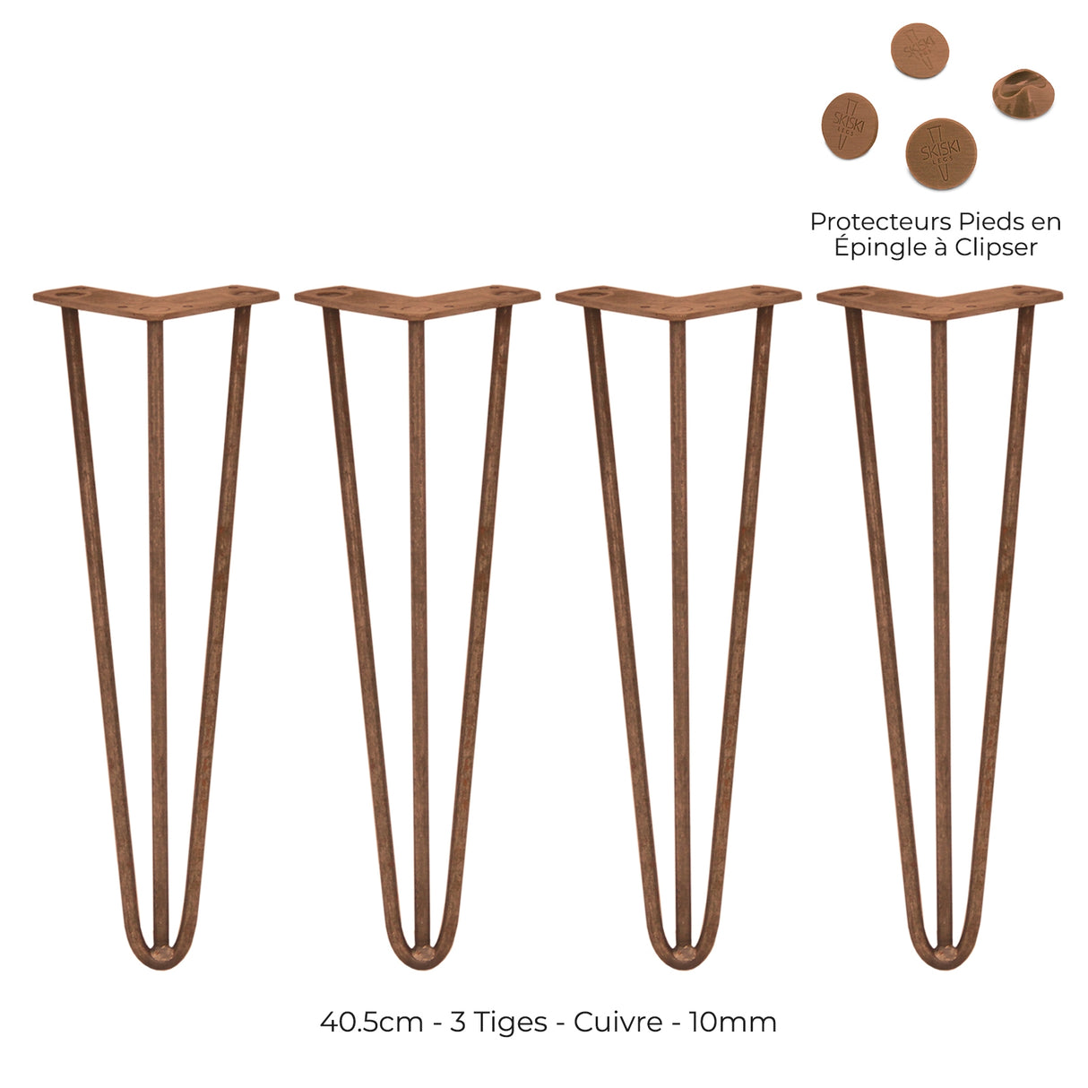 4 Pieds de Table en Epingle à Cheveux - 40,6cm- 3 Tiges - 10mm - Cuivre