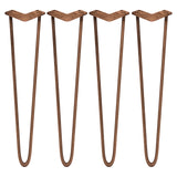 4 Pieds de Table en Epingle à Cheveux - 71cm - 2 Tiges - 10mm - Cuivre